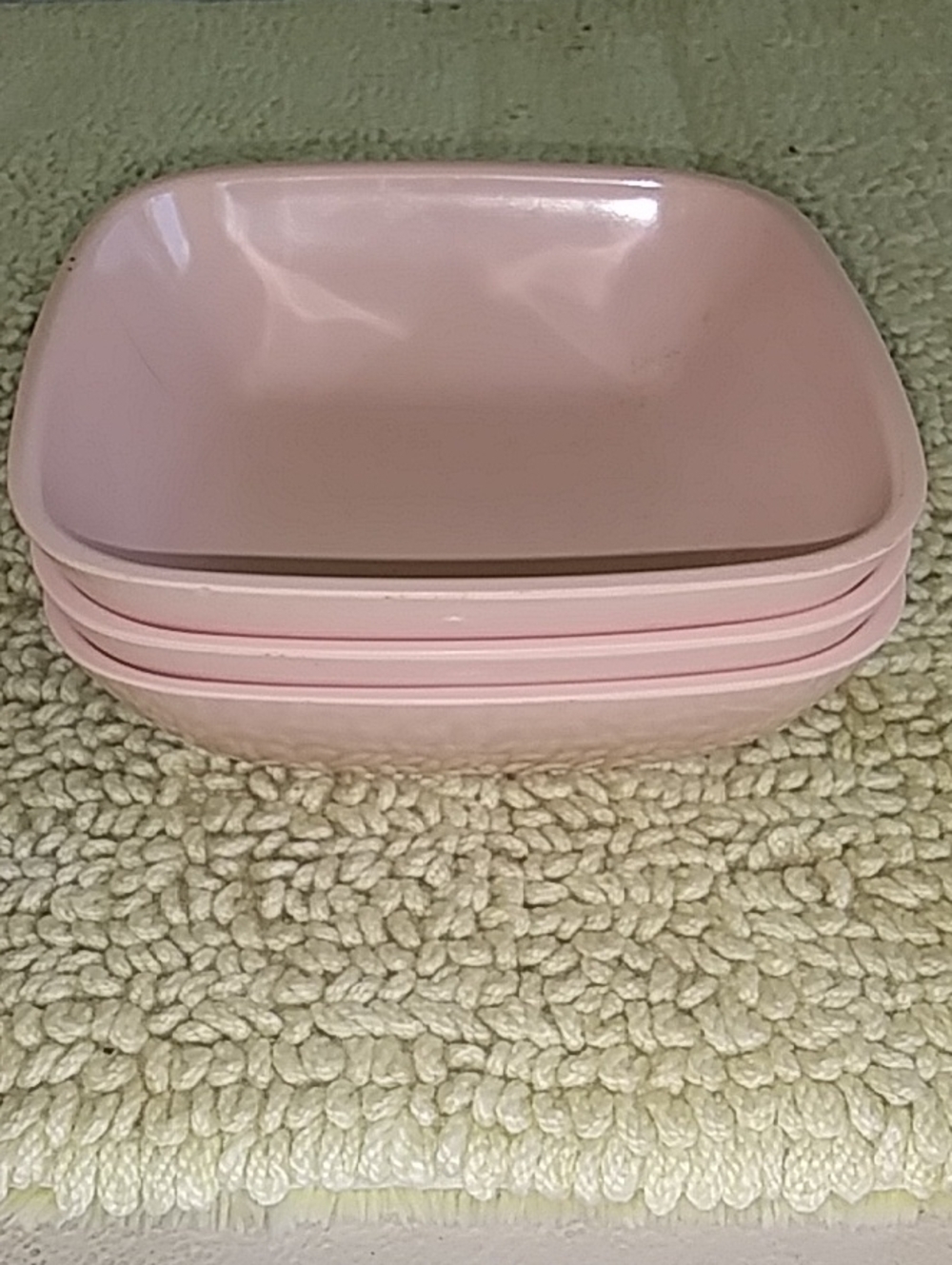 Set Of Three Vintage Bubble Gum Pink Melamine Bowls